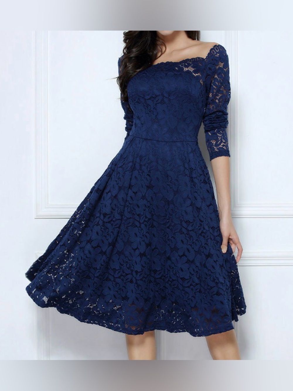 Miusol Navy Blue Lace Dress Cocktail Formal Fit & Flare Retro Women’s Size M